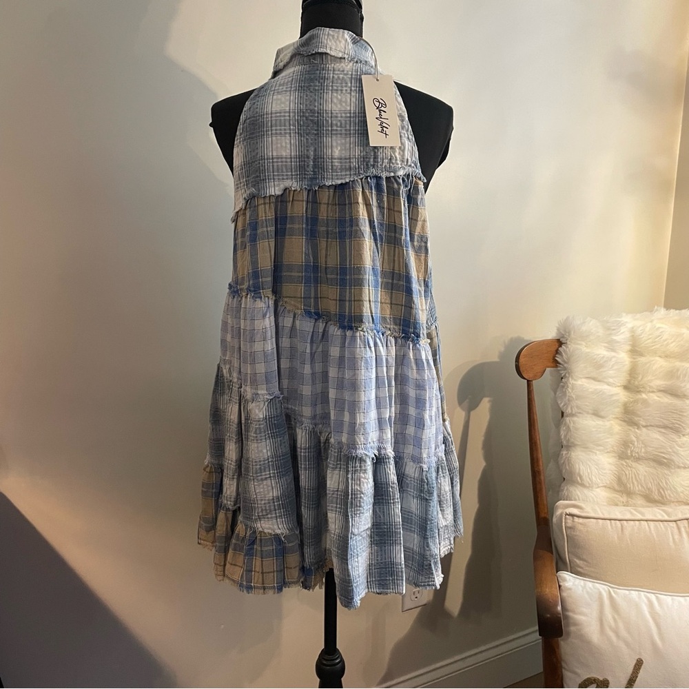 BlueVelvet Mixed Patchwork Angled Hem Tunic Top Size Small NWT - Picture 3 of 8